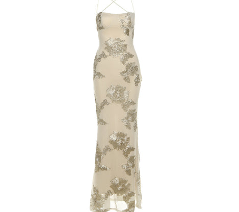 Flower-decorated Evening Dress High-end Banquet Elegant Slimming