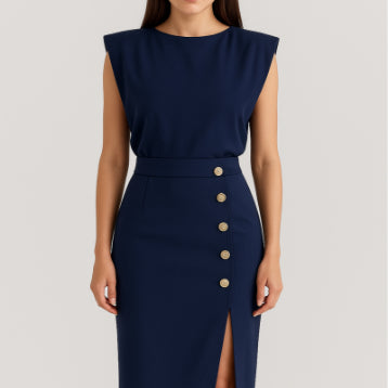 Split Metal Button Summer Dress Women